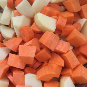 Diced carrots, potatoes and yams are a great roast vegetables combo